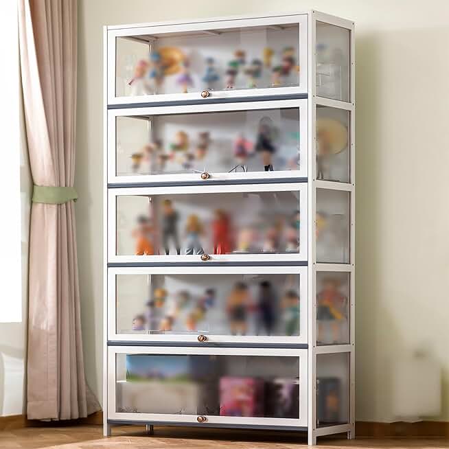 Display Case Display Cabinet White Freestanding Display Case, Kitchen Pantry Cabinet Cupboard Storage Cabinet Clear Display Case for Figures, Collectibles Pop Action ( Size : 5layer-60cm/24in )