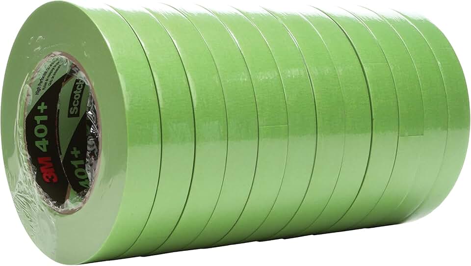 High Performance Green Masking Tape 401+, Superior Adhesion, Clean Removal, Highly Conformable, Paint-Bleed Resistant, 18 mm x 55 m, 48 Rolls/Case