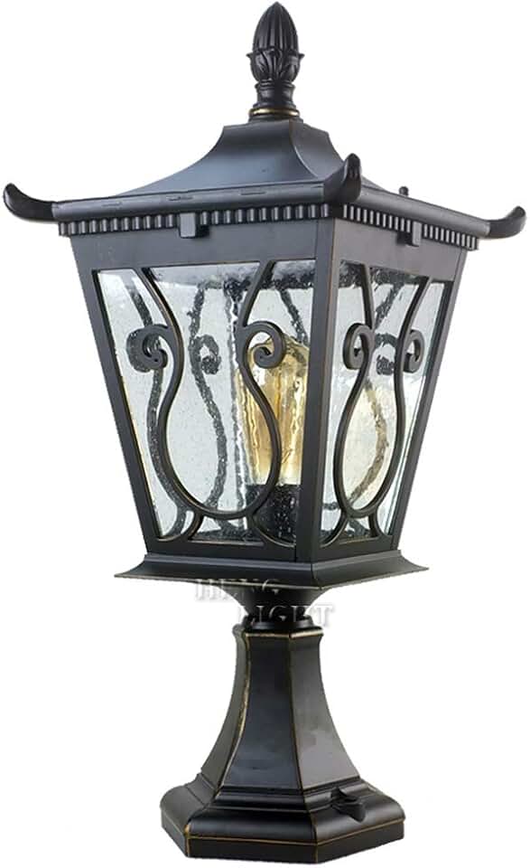 Creative European Retro Vintage Traditional Column Light Lantern Waterproof Outdoor Metal Pillar Light Fence Villa Garden Pedestal Light Courtyard Landscape Hotel Lawn Street Light Illumination