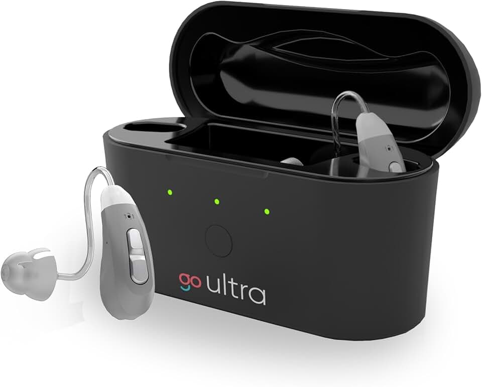 Go Ultra OTC Hearing Aids for Seniors - Hearing Aids for Adults - Rechargeable Behind the Ear Hearing Aids with Bluetooth - Hearing Aids for Mild to Moderate Hearing Loss that Stream Calls and Music (Gray)
