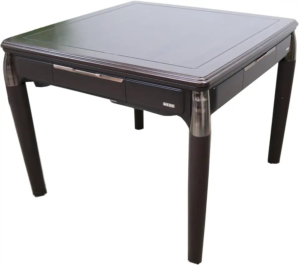 USA MJ Table Thin Black Walnut Style 清韵 4-Legged Automatic Mahjong Table with 36mm Tiles Hard Tabletop Cover Chinese/Filipino/American Mah Jongg Tiles