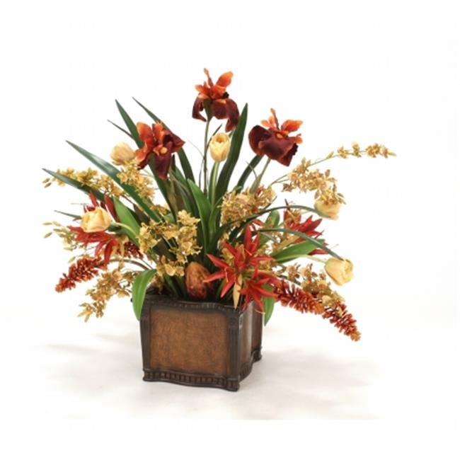 International  Tulips, Orchids & Irises in Leather-finish Planter