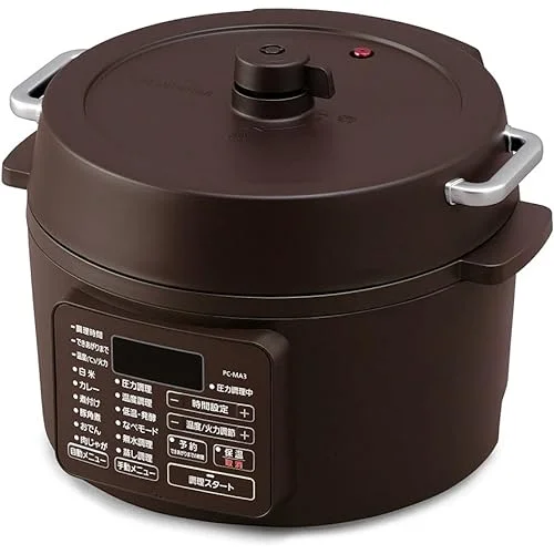 Iris Ohyama Electric Pressure Cooker, Pressure Cooker, 3L, For 3 to 4 People, Low Temperature Cooking, Tabletop Pot, Reservation Function, Recipe Book Included, Cacao Brown PC-MA3-T