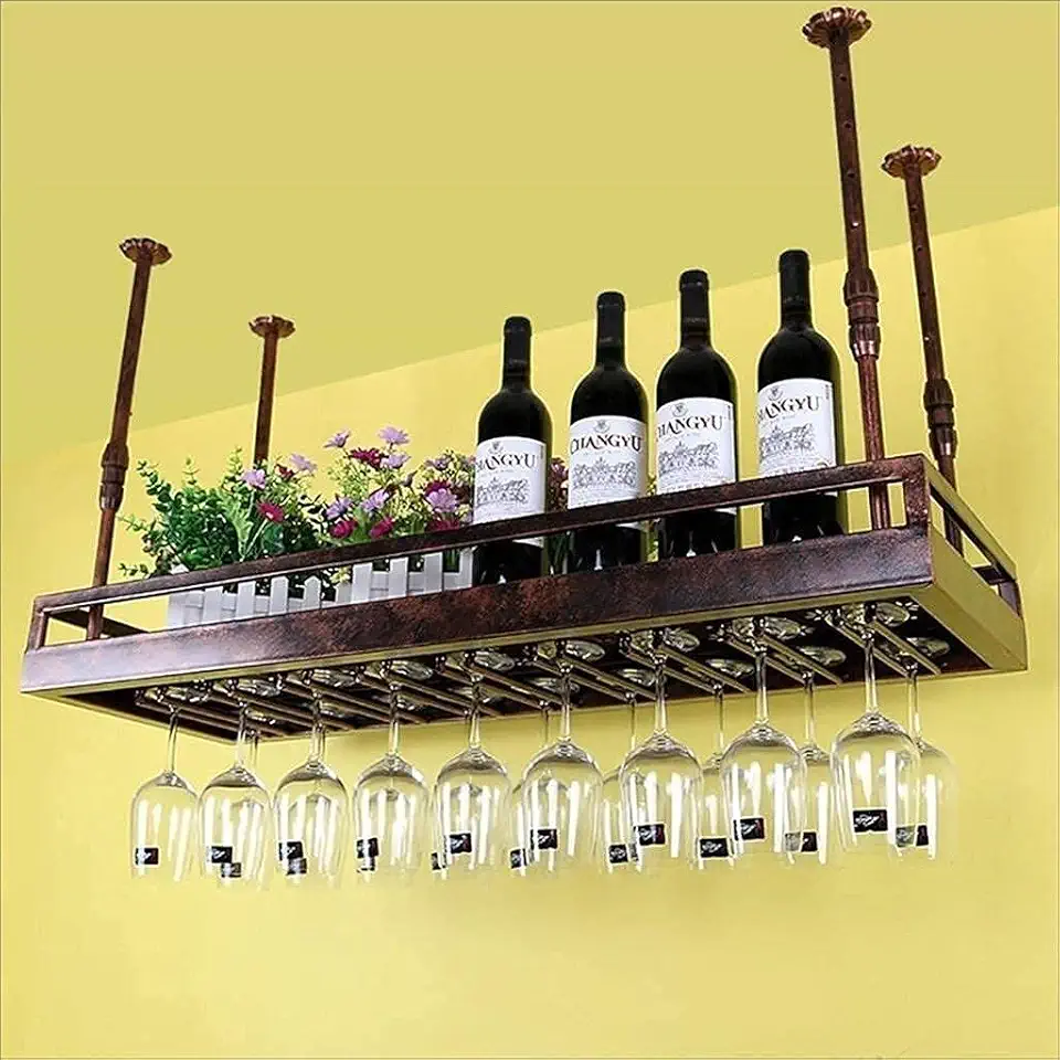 Wine Racks,Wine Racks Metal Wine Glass Rack,Retro Shelf Wine Glass Holder Iron Art Wine Glass Rack Suspension Wine Glass Rack Champagne Glassware Rack,Bronze,50 35Cm