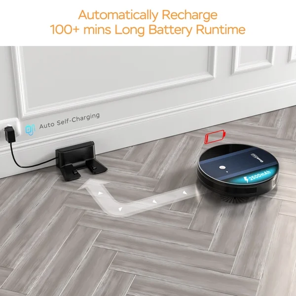 PEACNNG Robot Vacuum Cleaner G6, Ultra-Thin, 1800Pa Strong Suction, Automatic Self-Charging, Wi-Fi Connectivity, App Control, Custom Cleaning, Great for Hard Floors to Carpets, 100mins Run Time
