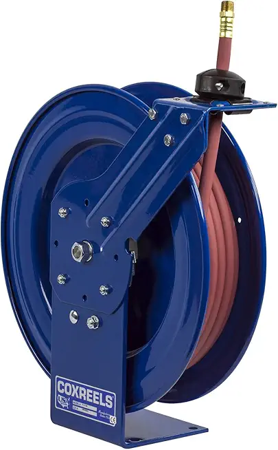 Coxreels ¼” ID P-LP-150 Low Pressure Retractable Air/Water Hose Reel | Powder Coated Steel | Retractable Garage Hose | Commercial Hose Reel | Fits 50’ Hose | 6.75” x 18.63” x 17.13”