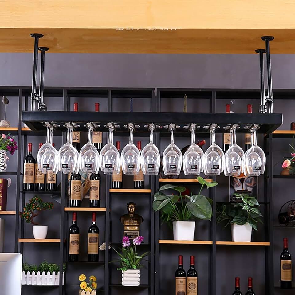 Wine Racks Metal Wine Rack, Glassware Rack, Hanging Wine Rack, Hanging Goblet Rack, Creative Wine Glass Holder (Black) (Size : L60*35CM)