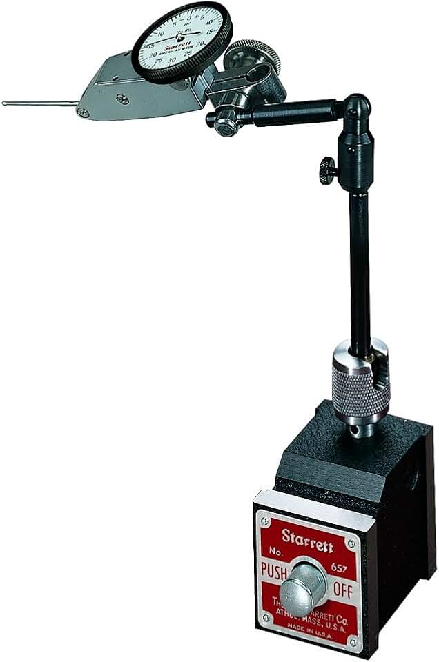 Starrett 657-811Z Magnetic Base and Swivel Post Assembly, With 811-1Z Indicator and PT22428 Swivel Post Snug