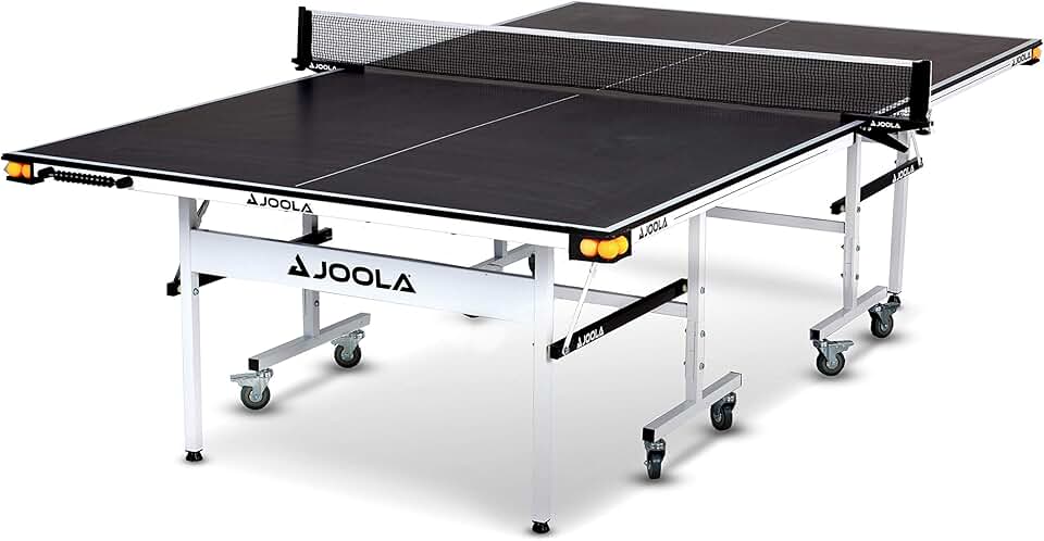 JOOLA Rally TL - Professional MDF Indoor Table Tennis Table w/Quick Clamp Ping Pong Net & Post Set - 10 Minute Easy Assembly - Corner Ball Holders - USATT Approved - Ping Pong Table w/Playback Mode