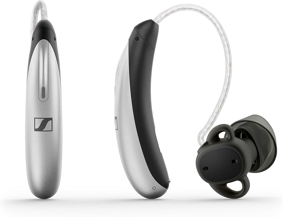Sennheiser All-Day Clear Slim - OTC Hearing Aid - Vibrant, Programmable Sound - Self-fitting, Bluetooth Streaming - For Mild to Moderate Hearing Loss - FDA Cleared, Light Grey