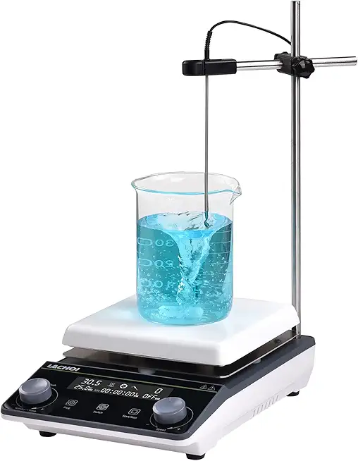 Magnetic Stirrer 5.9 inch Digital Hot Plate Magnetic Stir Plate LCD Max 5L Max Temp.300℃ 100-1600RPM Ceramic Coated Magnetic Mixer with Stir Bar&Temp Probe Sensor,Support Stand Included