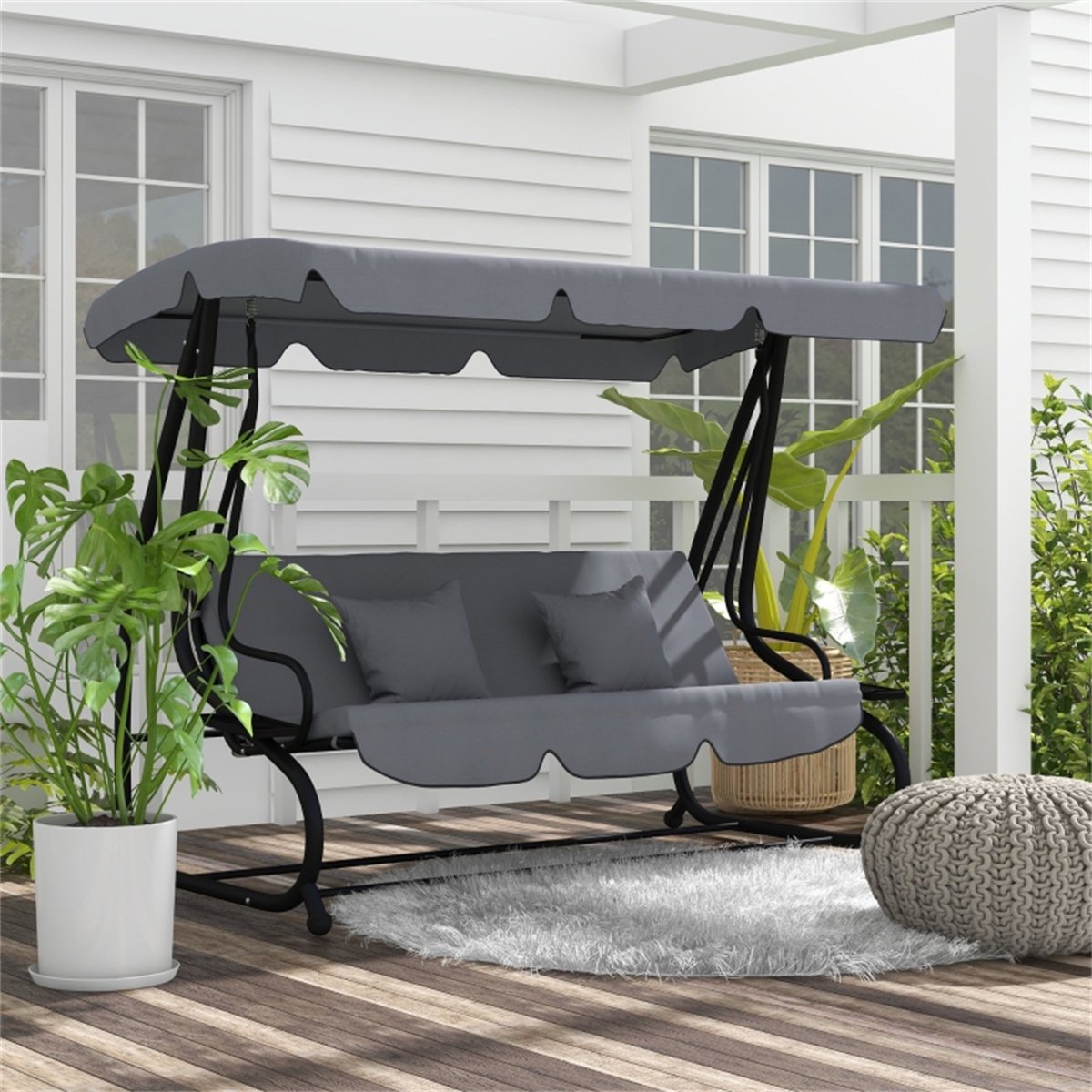 Patio Swing Chair with Canopy and Cushioned Seat - UV Resistant, Weatherproof, Easy Assembly - Perfect for Outdoor Relaxation