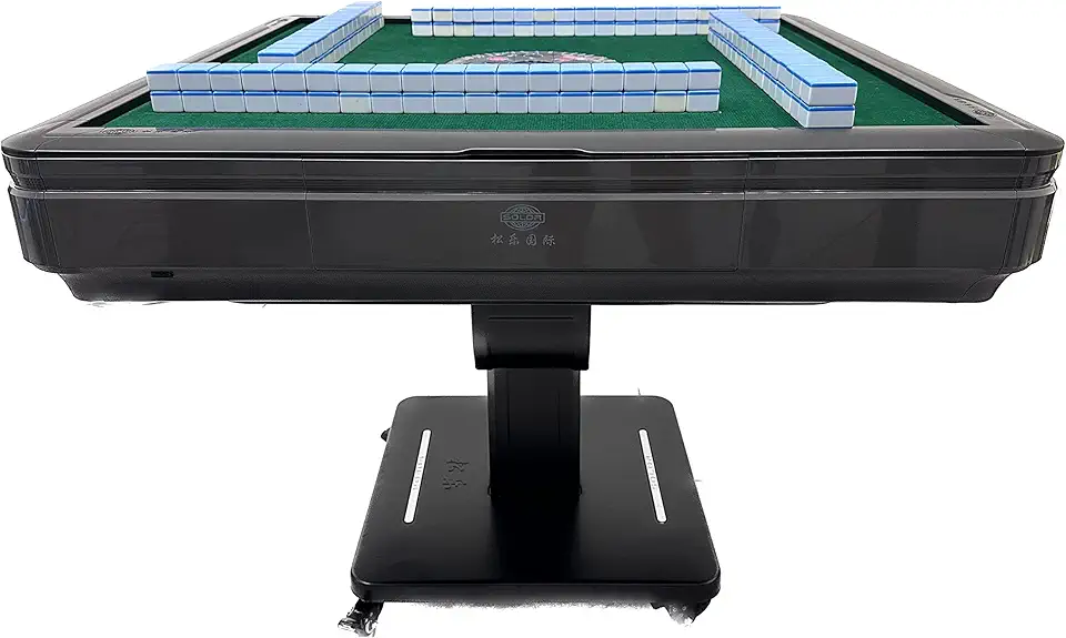 Automatic Mahjong Table Gray Ultra-Thin Pedestal Folding Style with 44mm No-Numberes Tiles Electric Mah Jongg More Rounds No More Shuffling