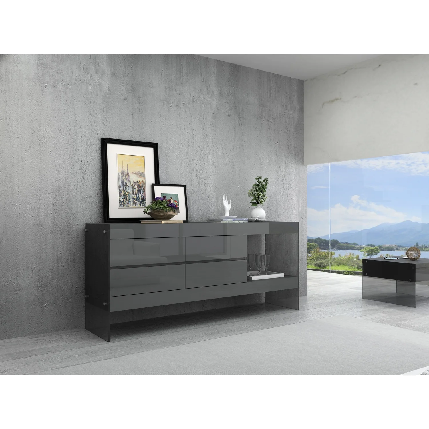 J&M Furniture Cloud Buffet in Grey High Gloss