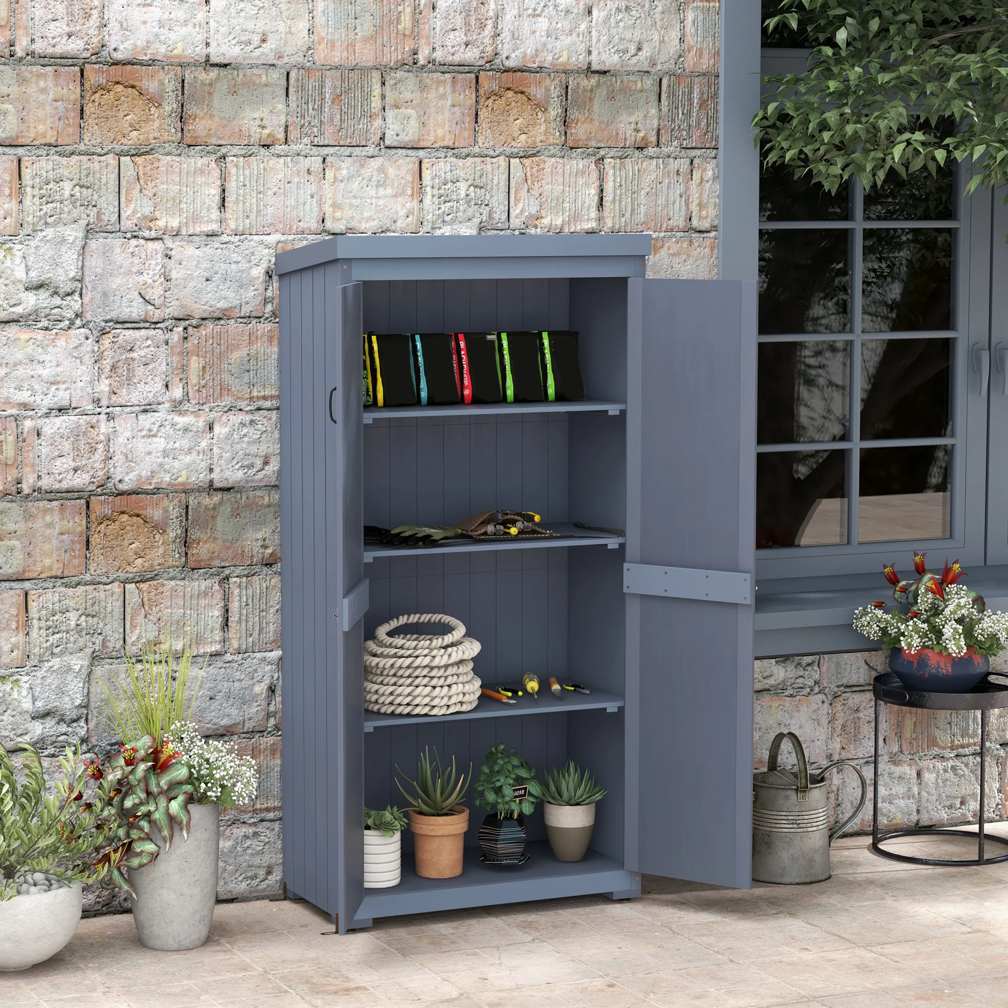 Outsunny Outdoor Storage Cabinet with Waterproof Metal Roof, Gray