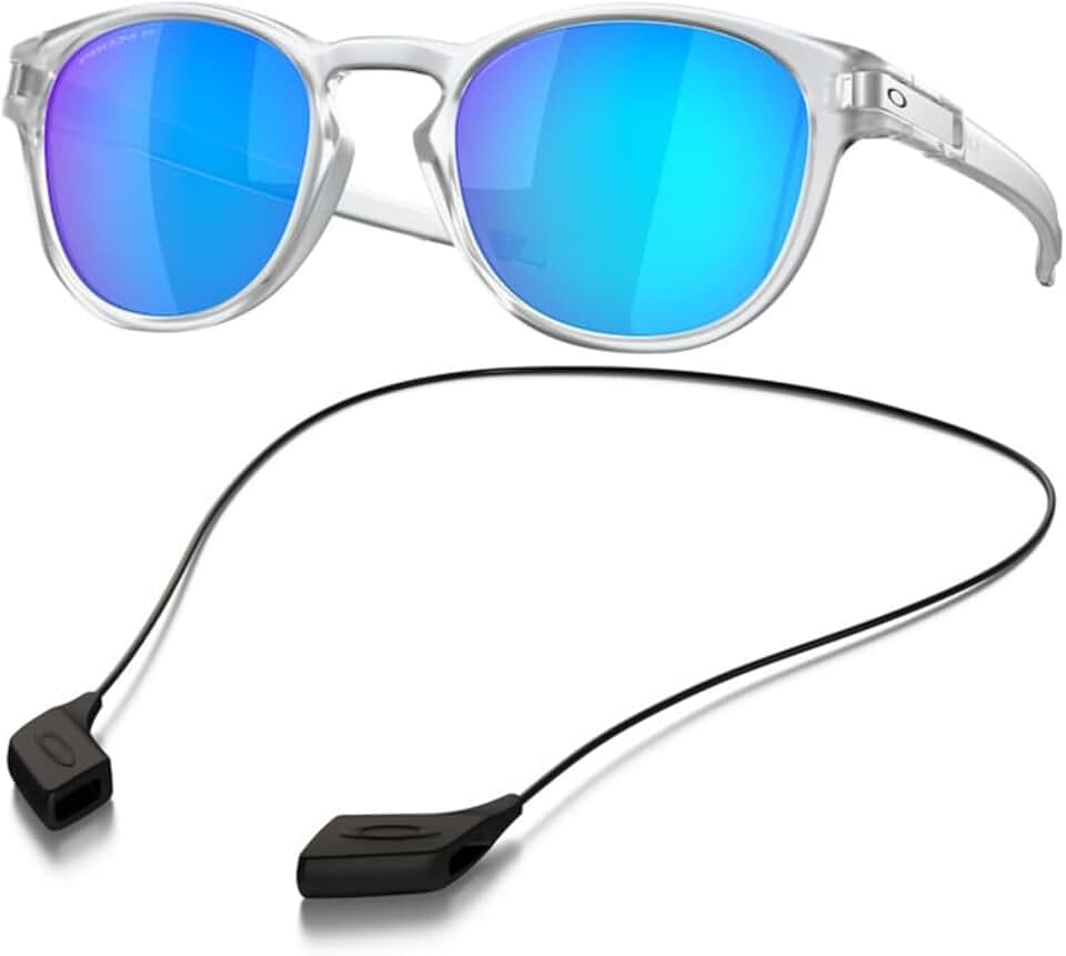 Oakley OO9265 Sunglasses Bundle: OO 9265 926565 Latch Matte Clear Prizm Sapphi and Small Black leash Accessory kit