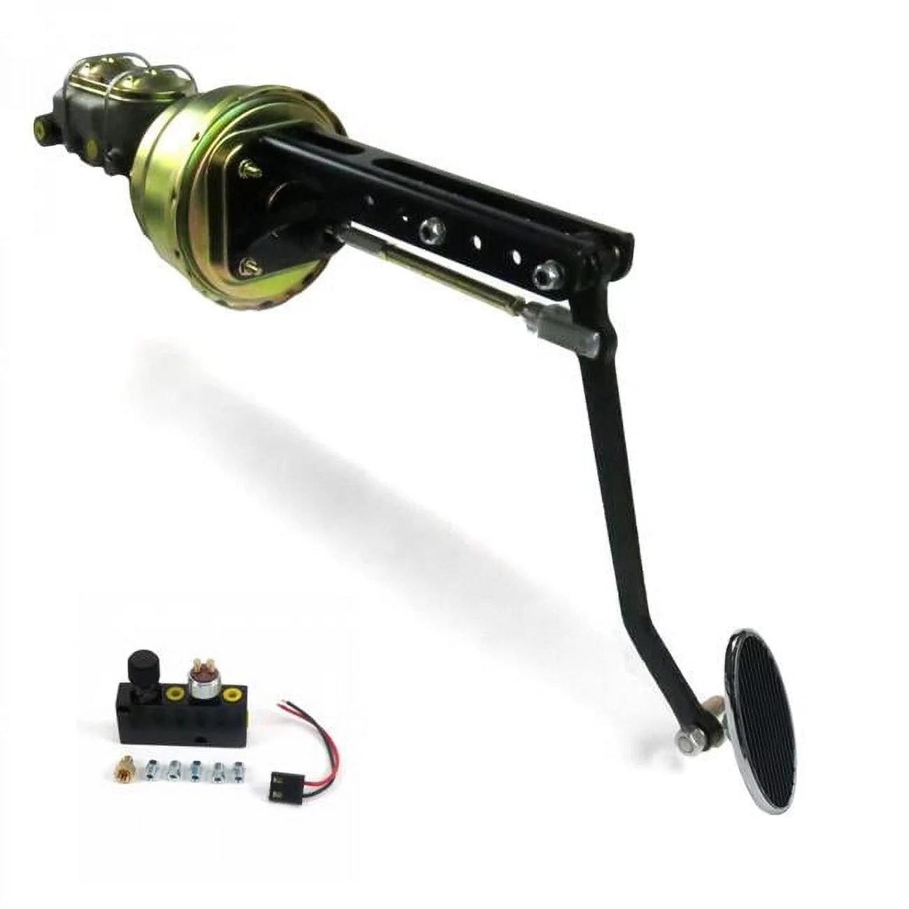 Helix Suspension Brakes & Steering  Universal Adjustable Firewall 7 in. Dual Brake Pedal Kit Adjustable Disc & Drum Small Oval Chrome Pad