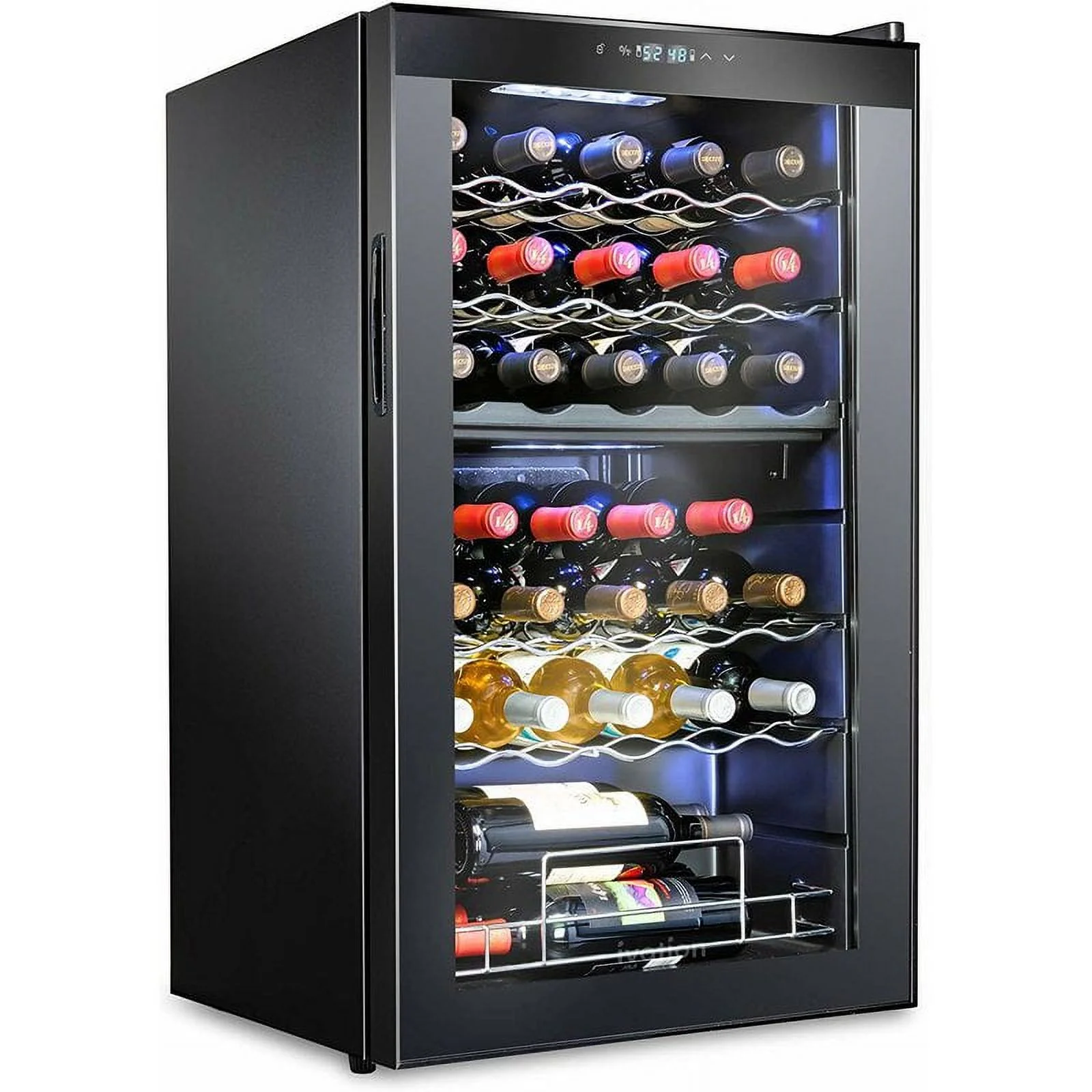 Ivation 33 Bottle Dual Zone Wine Cooler Refrigerator w/,Large Freestanding Wine Cellar Glass Door Black