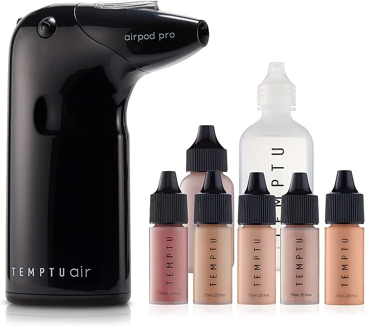TEMPTU Air Intro Airbrush Makeup Kit: 9-Piece Set Includes Cordless Device, Refillable Makeup Cartridge, 3 Perfect Canvas Semi-Matte Foundations, Primer, Blush, Highlighter & Cleaner