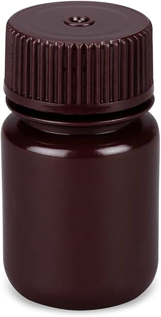 Globe Scientific, Diamond Essentials Bottle, Wide Mouth, Round, Amber HDPE with Amber PP Closure, 30mL, Bulk Packed with Bottles and Caps Bagged Separately, 1000/Case, 7510030AMBKS