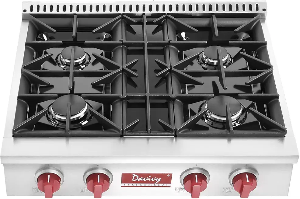 Davivy 30 Inch Gas Rangetop,Gas Cooktop with 4 Sealed Burners,NG/LPG Convertible Propane Natural Gas Cooktops,Stainless Steel Rangetop,Cast Iron Grates,ETL Safety Certified,110V