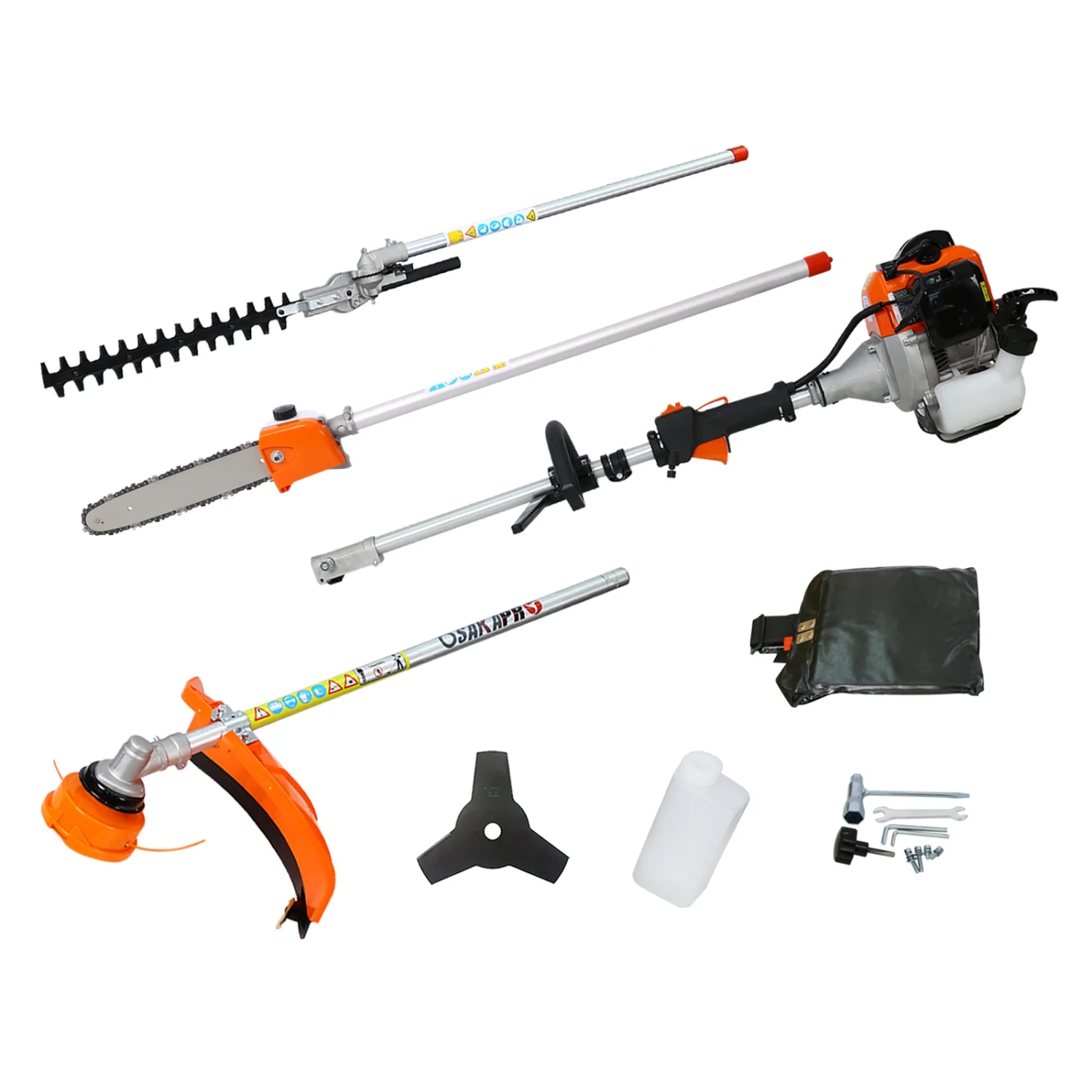 imerelez 4 in 1 Multi-Functional Trimming Tool, 56CC 2-Cycle Garden Tool System with Gas Pole Saw, Hedge Trimmer, Grass Trimmer, and Brush Cutter EPA Compliant