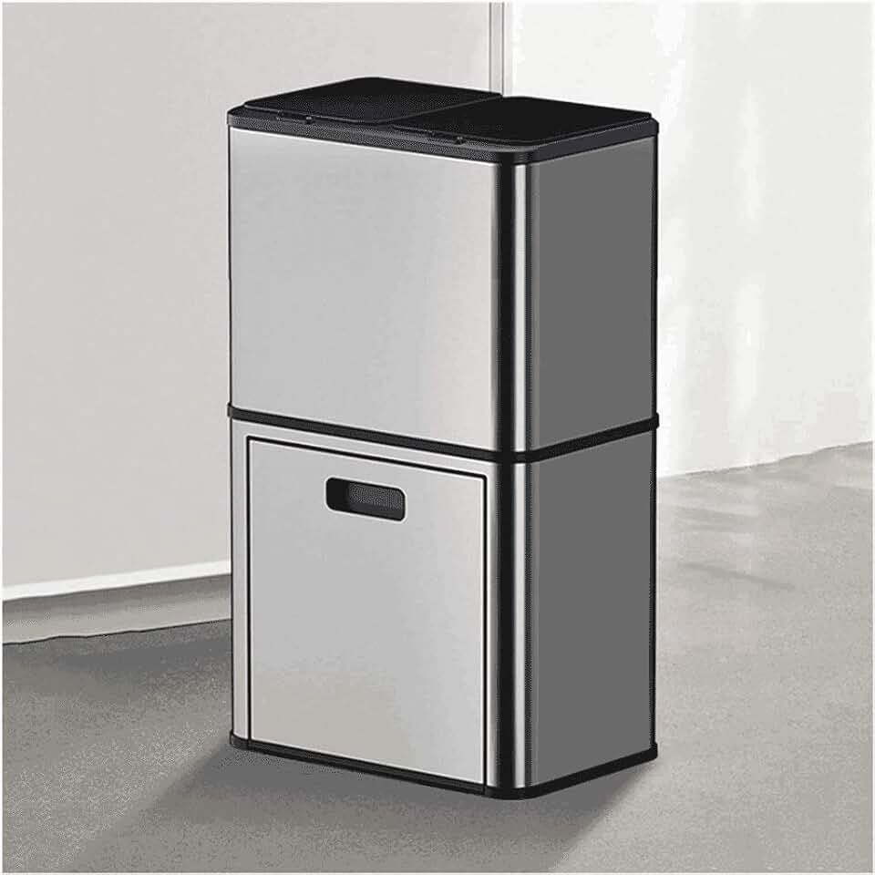 Two-Tier Smart Home Electric Trash Cans Induction Kitchen Trash Bin with Lid Stainless Steel Voice Classification Trash Can(38l)