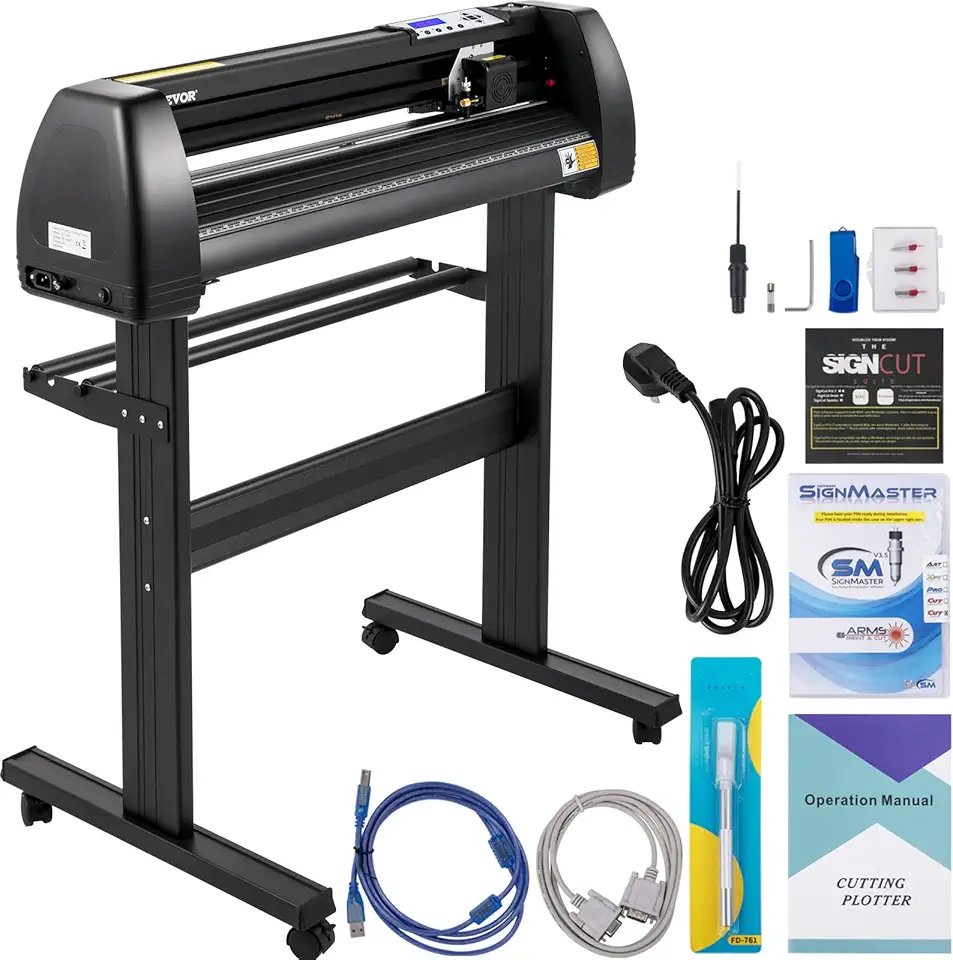 VEVOR Vinyl Cutter Machine, 28in / 720mm, LED Plotter Printer, Precise Manual Positioning, Softwares Support MAC and Windows Systems, Adjustable Force and Speed, Floor Stand for Making Sign Label