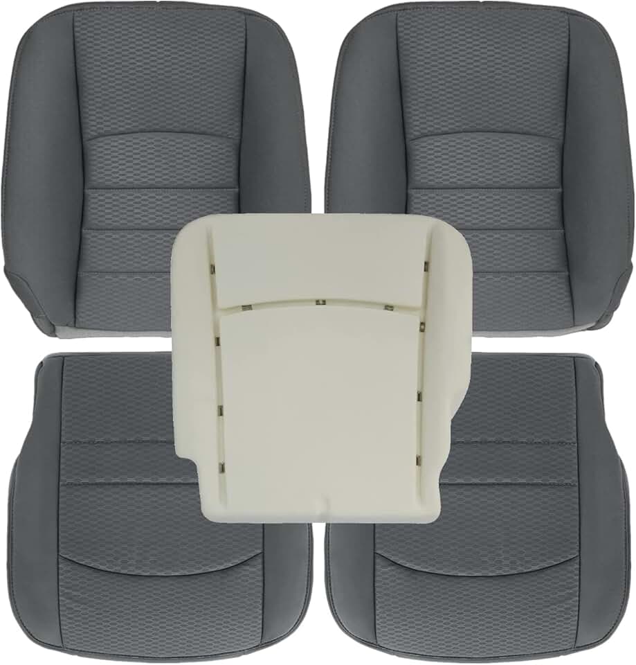 Priprilod Gray Cloth Driver & Passenger Side Bottom & Top Lean Back Replacement seat Cover & Driver Side Foam Cushion Compatible with Dodge Ram 1500 2500 3500 4500 5500 2013 2014 2015 2016 2017 2018