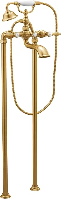 S22110BG Weymouth Two Tub Filler with Lever-Handles and Handshower, Brushed Gold