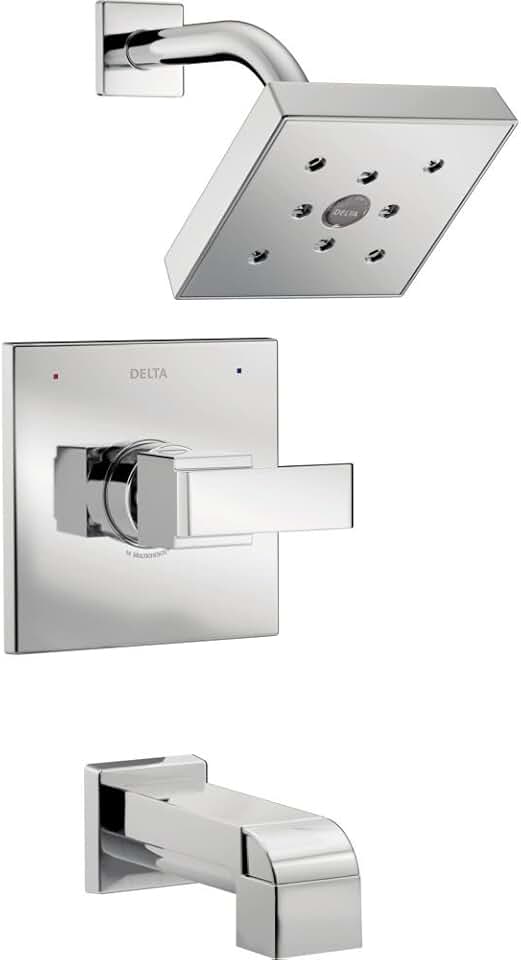 Delta Faucet Ara 14 Series Single-Function Tub and Shower Trim Kit with Single-Spray H2Okinetic Shower Head, Chrome T14467 (Valve Not Included)