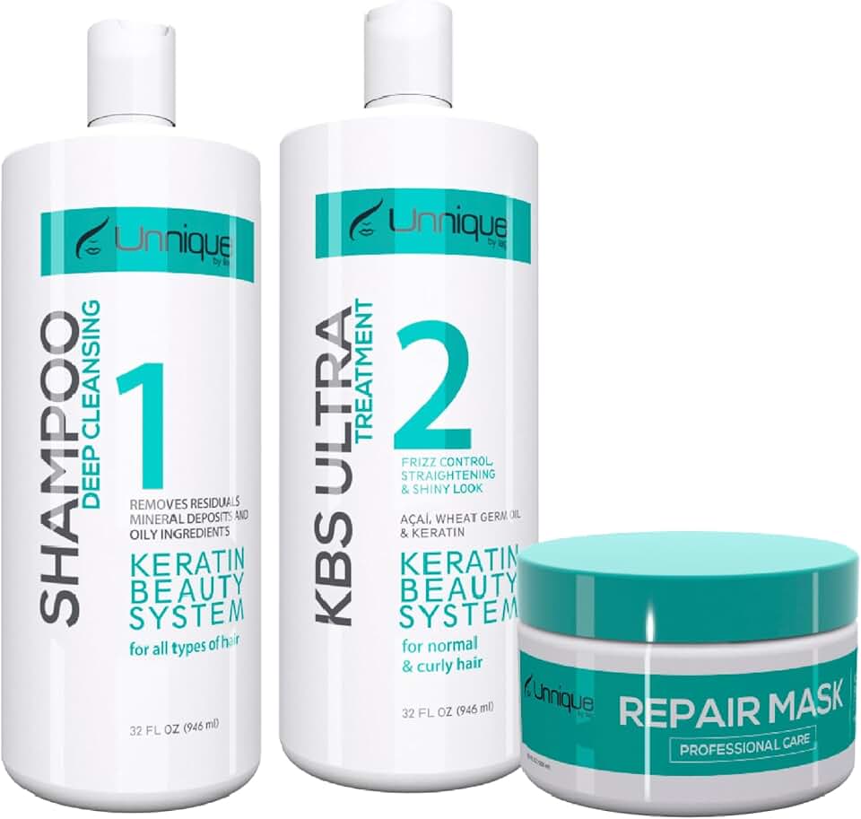 UNNIQUE Ultra Brazilian Keratin Hair Treatment Kit - 32 FL Oz with Acai & Cocoa for Frizz-Free Repair, Shine + FREE Beach Bag