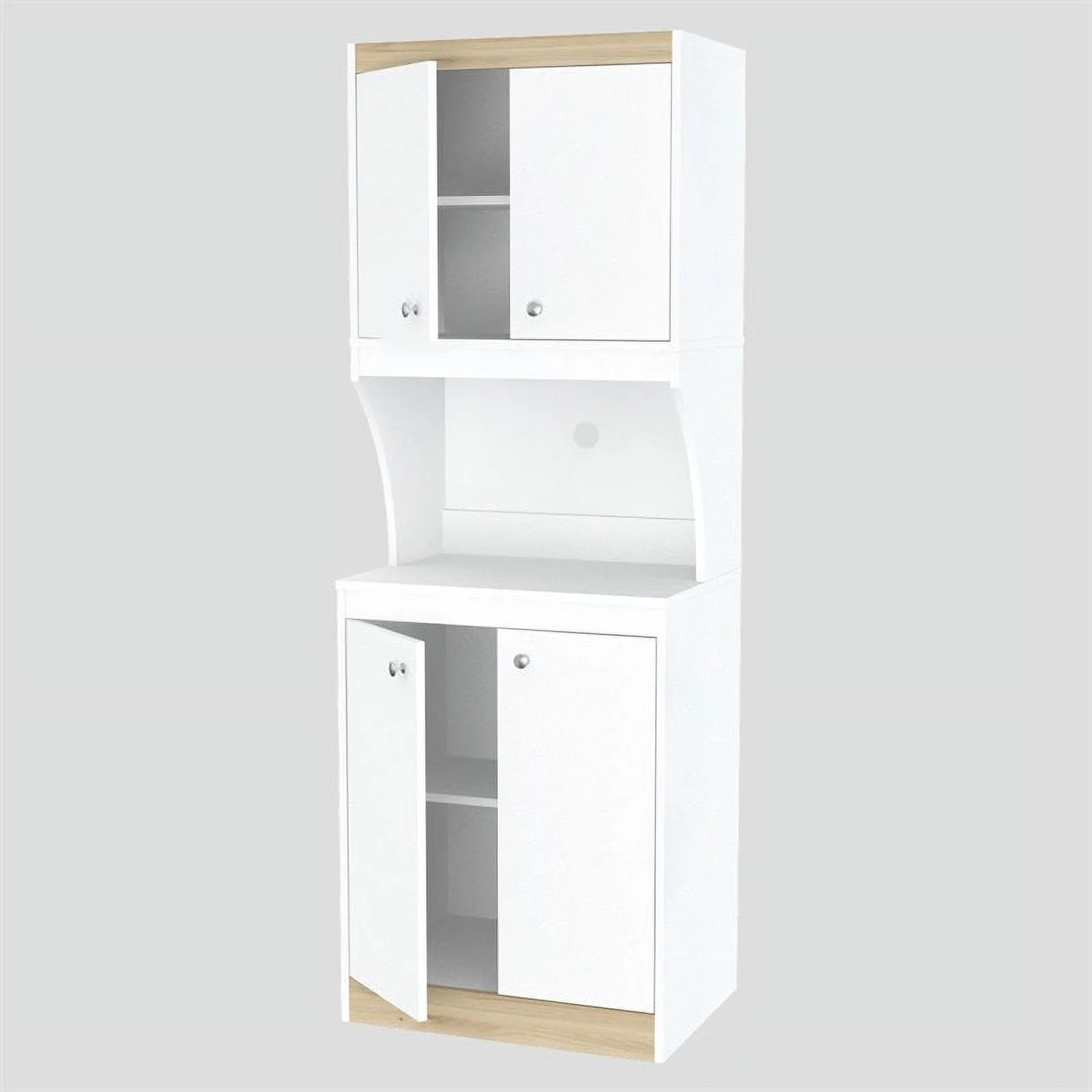 Pemberly Row 4 Door Pantry with Microwave Storage in White and Oak