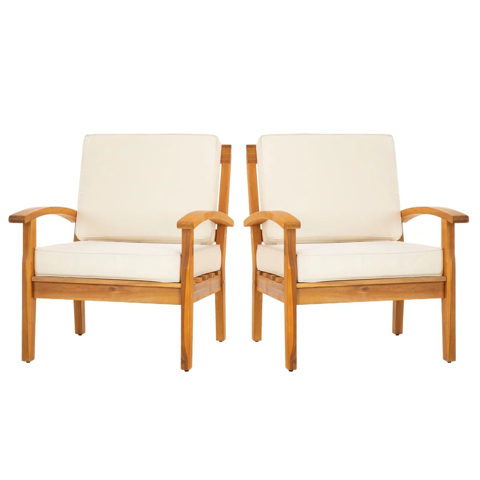 Idzo Premium Acacia Patio Wood Club Chairs Set of 2, Teak Finish Furniture Sets with Thick Cushion
