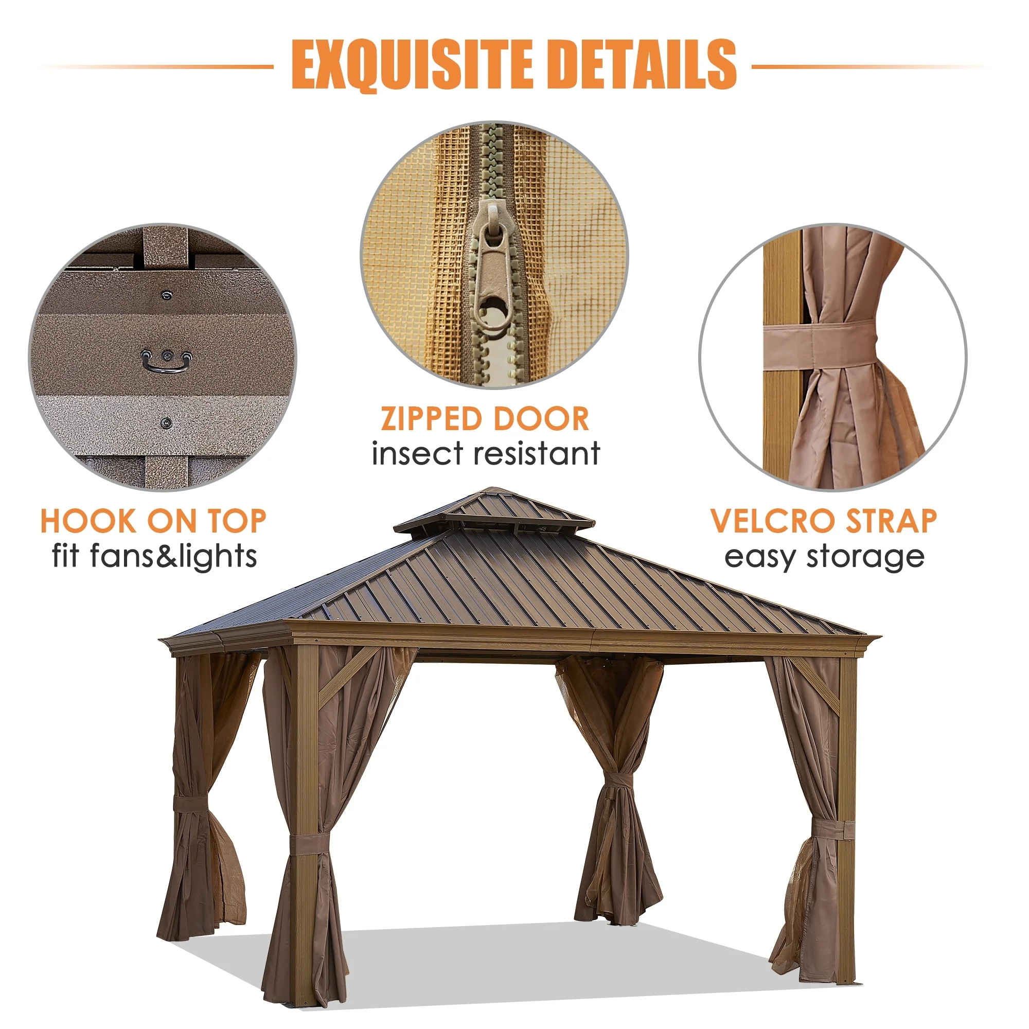 Outdoor Hardtop Gazebo with Galvanized Steel Double Roof,  Aluminum Frame Canopy foe Garden 12*12 ft