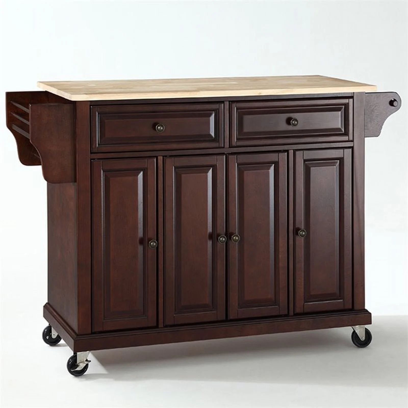Pemberly Row Natural Wood Top Kitchen Cart in Mahogany