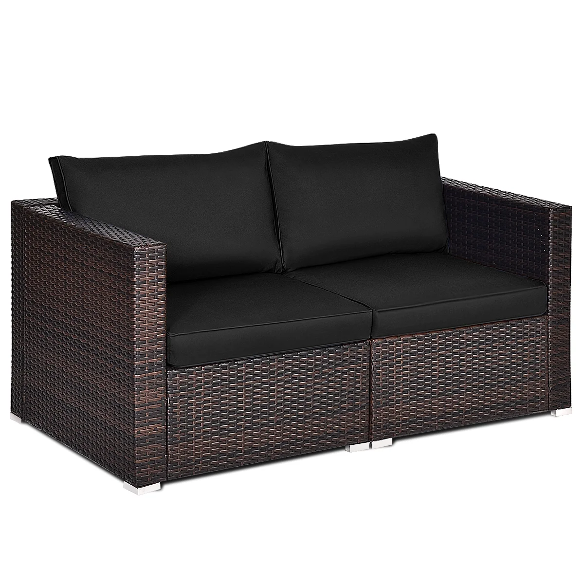 Patiojoy 2-Piece Patio Wicker Corner Sofa Set Rattan Loveseat with Removable Cushions Black
