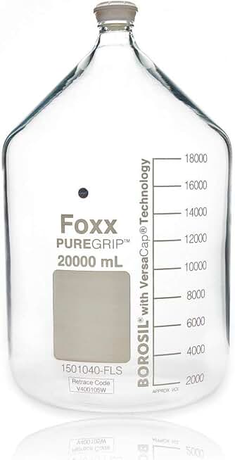 BOROSIL PUREGRIP 1501040-FLS Transparent Reagent Bottles with GL45 Screw Cap, 20000 mL, 20000 fl. oz., Borosilicate GLASS