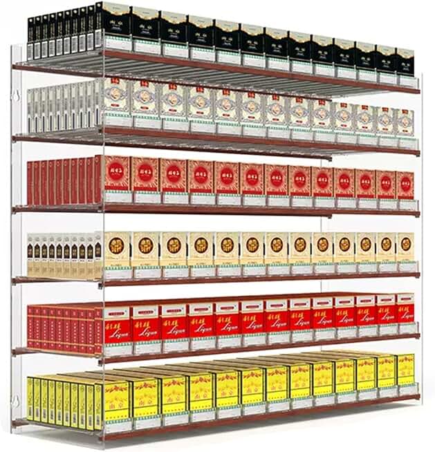 Cigarette Display Rack Shelf, Acrylic Wall Mounted Display Cabinet, Auto Cigarette Pusher Cigarette Display Holder, Retail Cigarette Pusher Pack Display Holder， for Supermarkets,Retail Stores, Bars. (