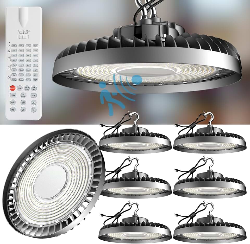 Lightdot Smart 320W LED High Bay Light Motion Activated High Bay LED Lights, AC100-277V US Plug UFO Lights for Warehouse Barn(Installation Height at Least 20FT)- 6Pack（Remote Buy Separate）