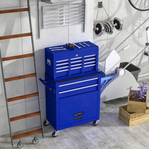 PEACNNG High Capacity Rolling Tool Chest with Wheels and Drawers, 8-Drawer Tool Storage Cabinet--BLUE