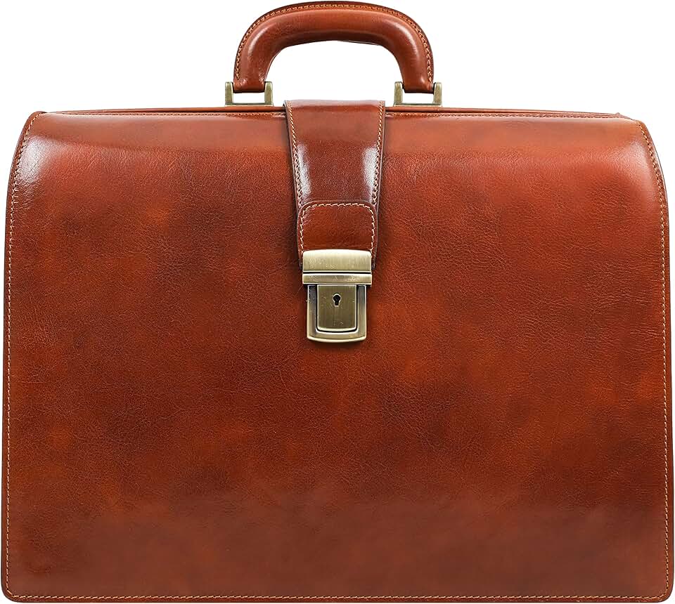 Time Resistance Leather Lawyer Briefcase - Italian Handmade Laptop Briefcase for Men and Women - Attache Case - Doctor Bag
