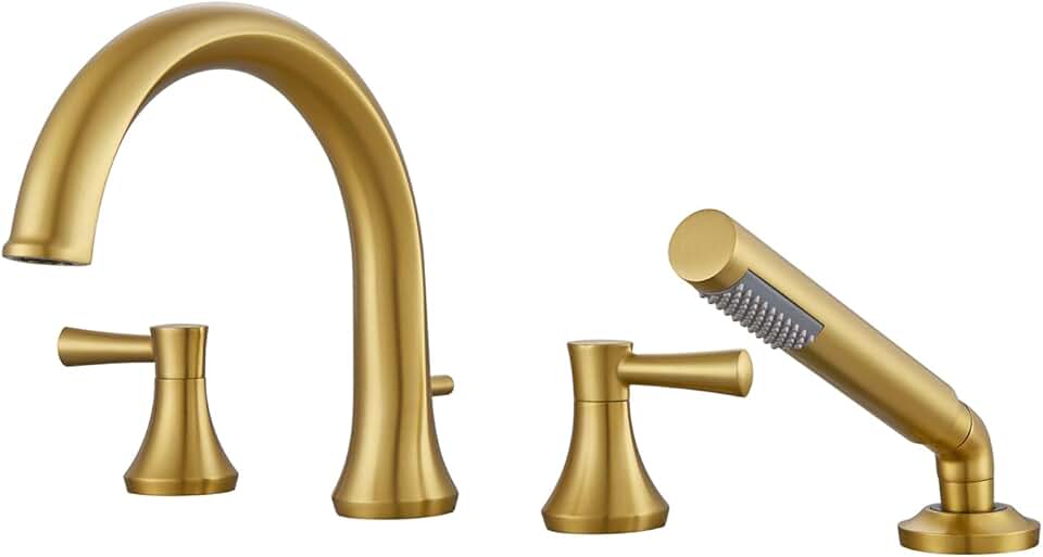 Roman Tub Faucet Tub Filler Brushed Gold Deck Mount Bathtub Faucet Brass Bathroom Faucets with Hand Shower