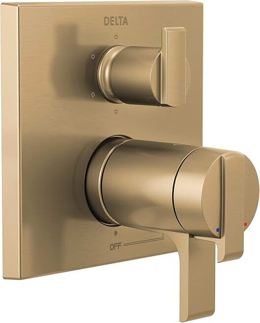DELTA FAUCET T27T967-CZ Angular Modern TempAssure 17T Series Valve 6-Setting Integrated Shower Trim with Diverter, Champagne Bronze