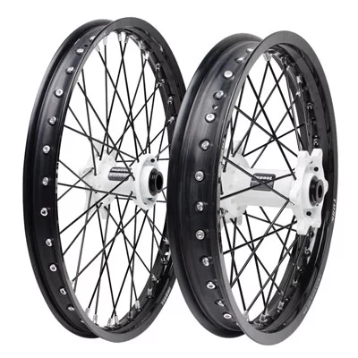 Impact Complete Front/Rear Wheel Kit 1.60 x 21 / 2.15 x 18 Black Rim/Black Spoke/White Hub For Yamaha