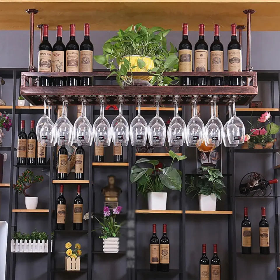 Wine Racks Metal Wine Rack, Glassware Rack, Wine Rack, Hanging Goblet Rack, Creative Wine Glass Rack (Brown) (Size : L80*35CM)