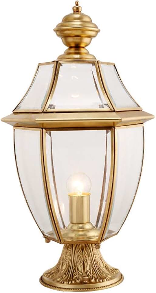 Creative European Copper Glass Column Headlight Gold Metal Outdoor Waterproof Garden Post Lamp Creative Villa Door Garden Exterior Street Light Classical Hotel Park Lawn Pedestal Light E27 Light
