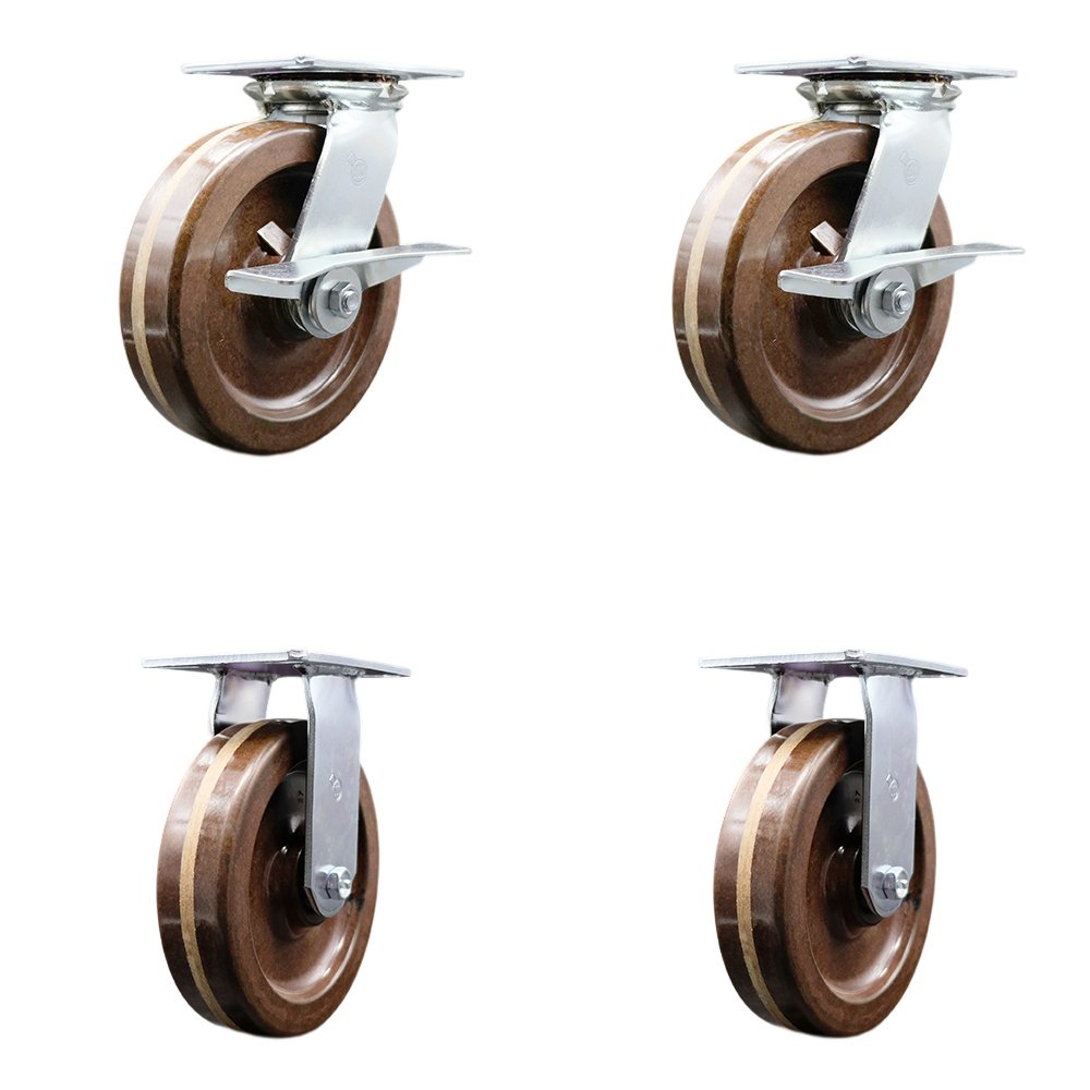 Heavy Duty Large Top Plate High Temperature Phenolic Swivel Caster Set of 4 w/8