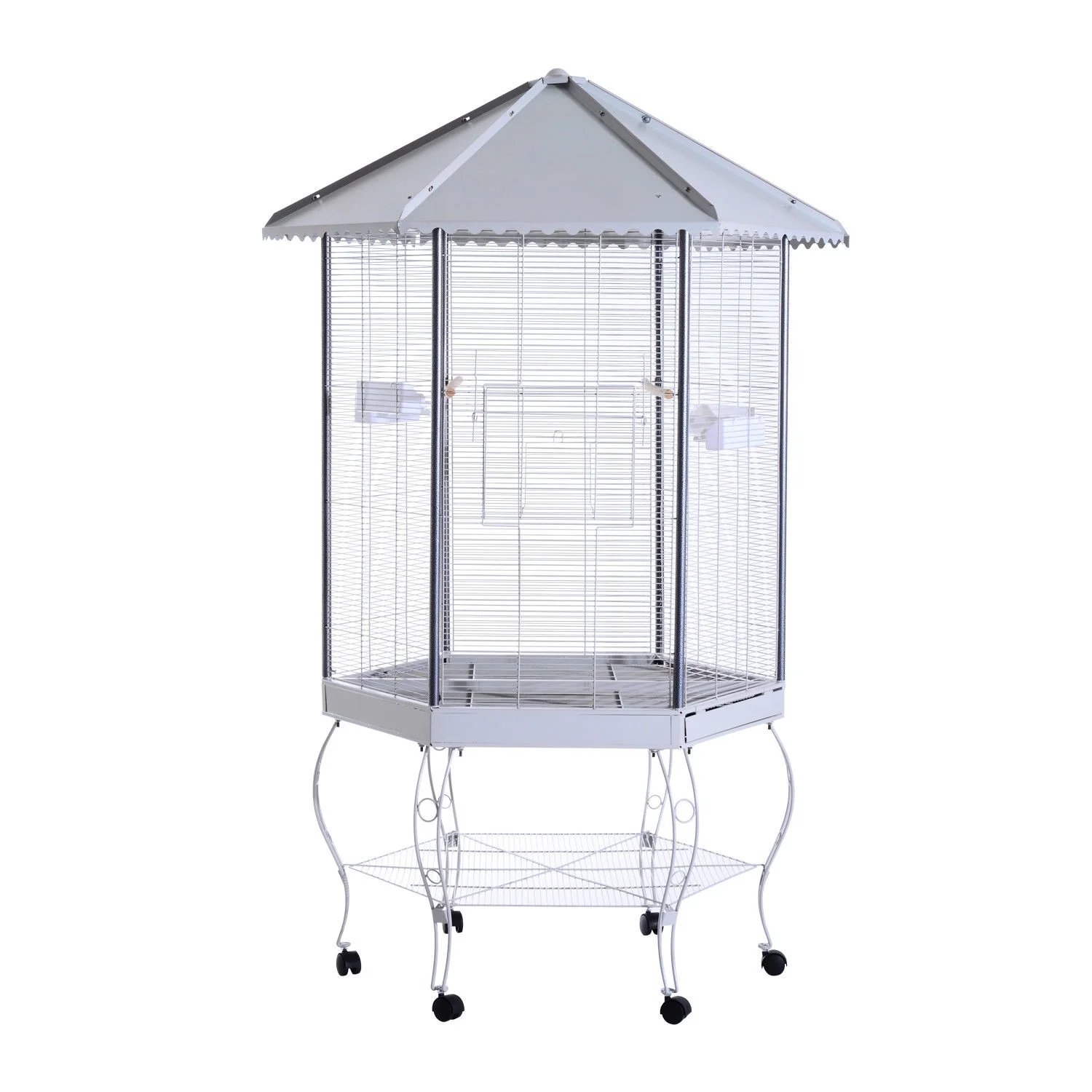 Pawhut Portable Metal Covered Canopy Aviary Flight Bird Cage With Storage, 44