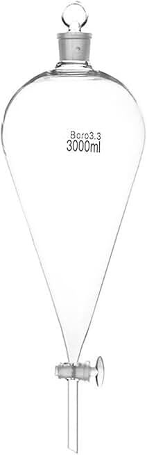 Laboratory Funnel 3000ml Separating Funnel- Pear Shaped with Ground Glass Stopper & Stopcock, Glass Switch Valve, Borosilicate 3.3 Glass, Lab Separatory Funnels